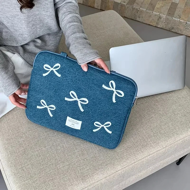 Bowknot Heart Denim Laptop Handbag SlEEve Bag For Macbook For Ipad Pro For Thinkpad Notebook PC Computer Tablet 250102