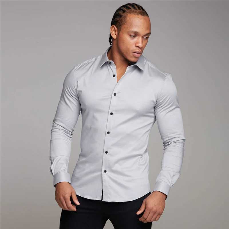 Youth business white shirt mens long sleeved slim fit iron free professional formal wear solid color shirt W250102