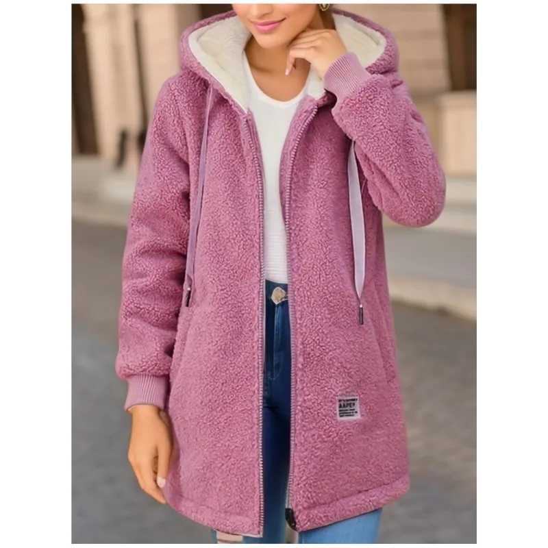 Womens Hiccup Wool Long Sleeve Hoodie Winter New Zipper Open Coat Casual Korean Cashmere Jacket Womens M250103