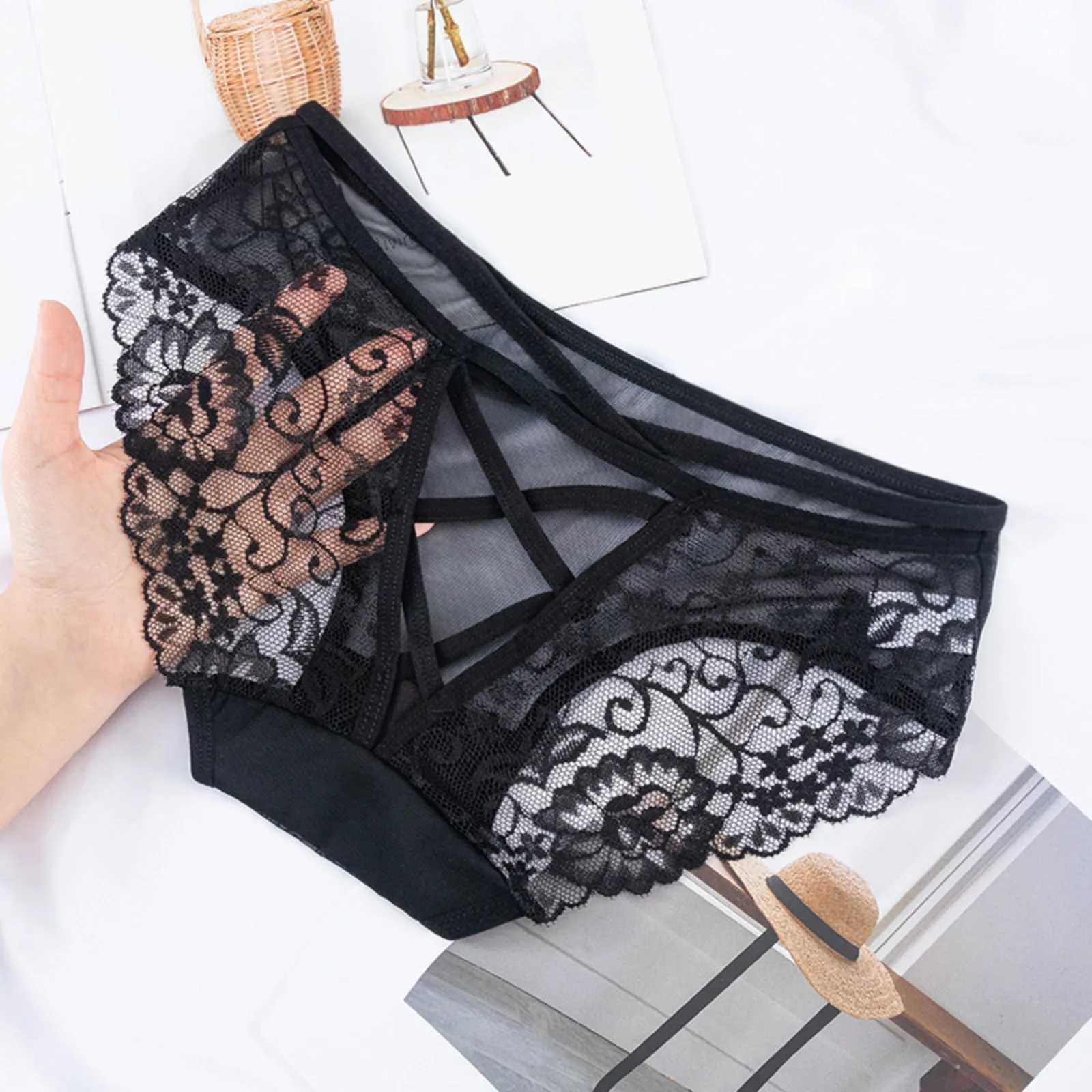 2024 Hollow Lace Womens Panties Ladies Low Waist Lightweight Mesh Seamless Briefs Cotton Crotch Underpants Transparent LingerieXJ250103