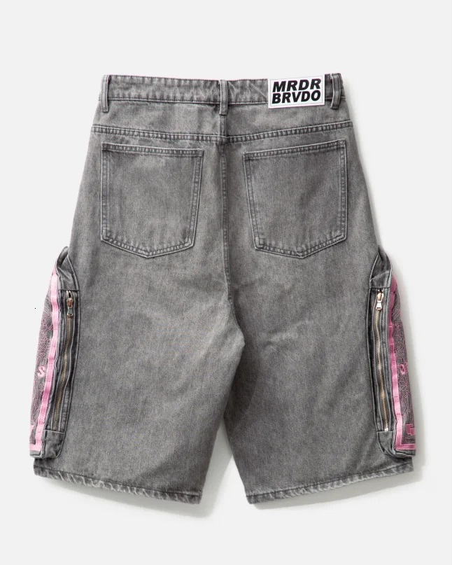 American retro angel side pocket denim shorts summer y2k trendy loose street hip-hop basketball denim shorts 241230