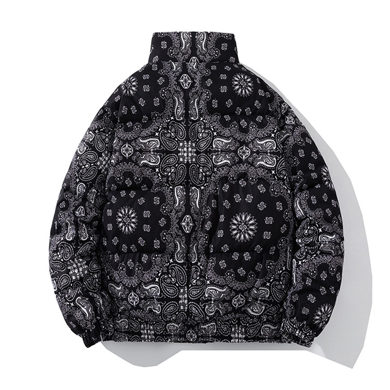 Men Parka Winter Jacket Thick Warm Casual Loose Harajuku Fashion Zipper Paisley Windproof Bubble Coat