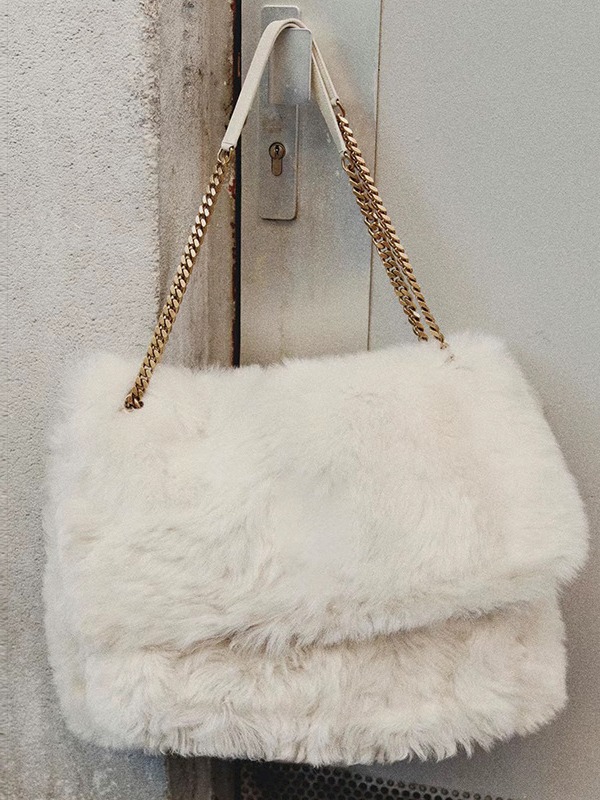 Plush Embellished Chain Shoulder and Hand Carry Big Bag for Ladies