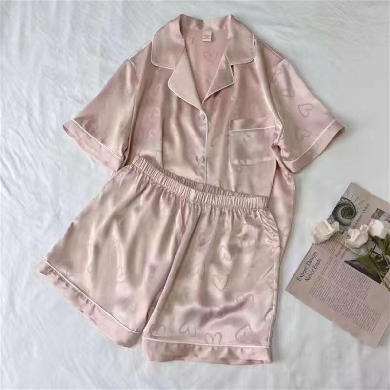 Spring and Autumn New Pajamas Womens Ice Silk Thin Style Simple Internet Celebrity Sweet Live Outerwear Home Clothes Two Piece Set Summer