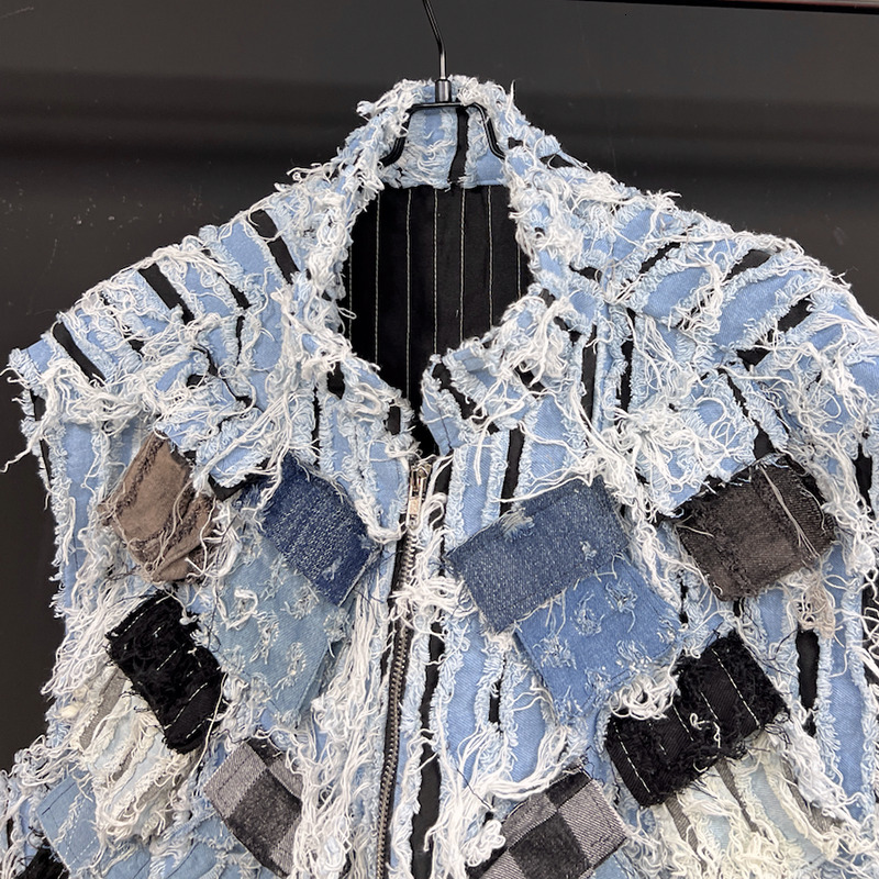 PFHQ Multi Pocket Design Short Denim Vest Zipper Sleeveless Shoulder Contrast Color New Fashion Male Tops 21Z5335