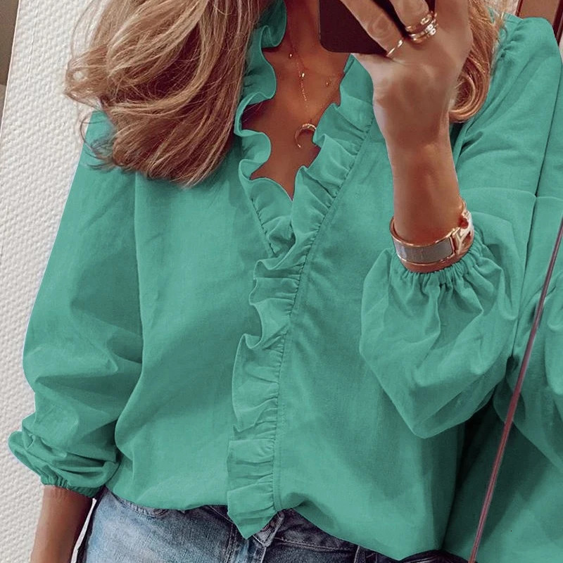Solid color casual loose womens fashionable top autumn retro womens oversized shirt and elegant womens top 250102