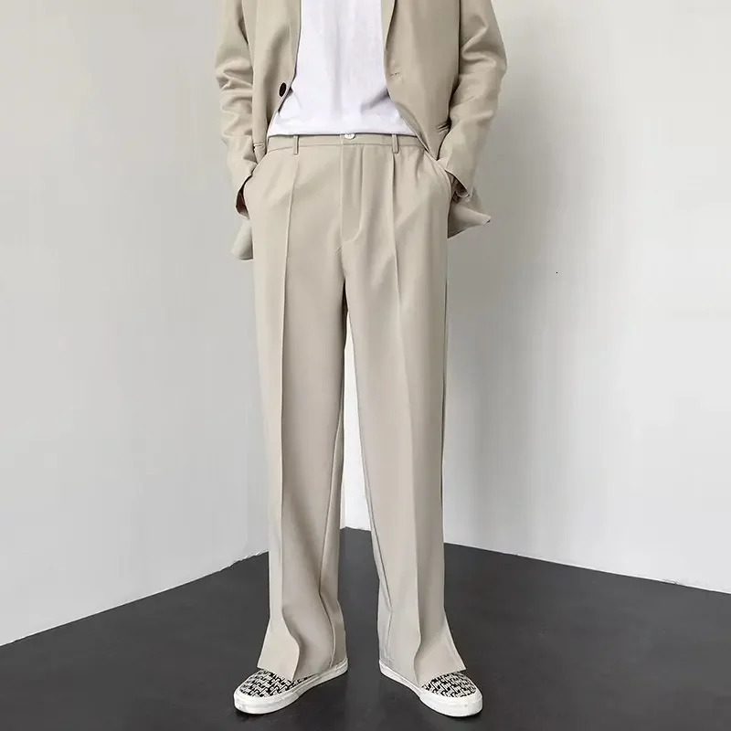 Men Casual Pants 2024 Summer Fashion Korean Slim Suit Pants Personality Slit Wide Blazer Trousers Male Streetwear 250103