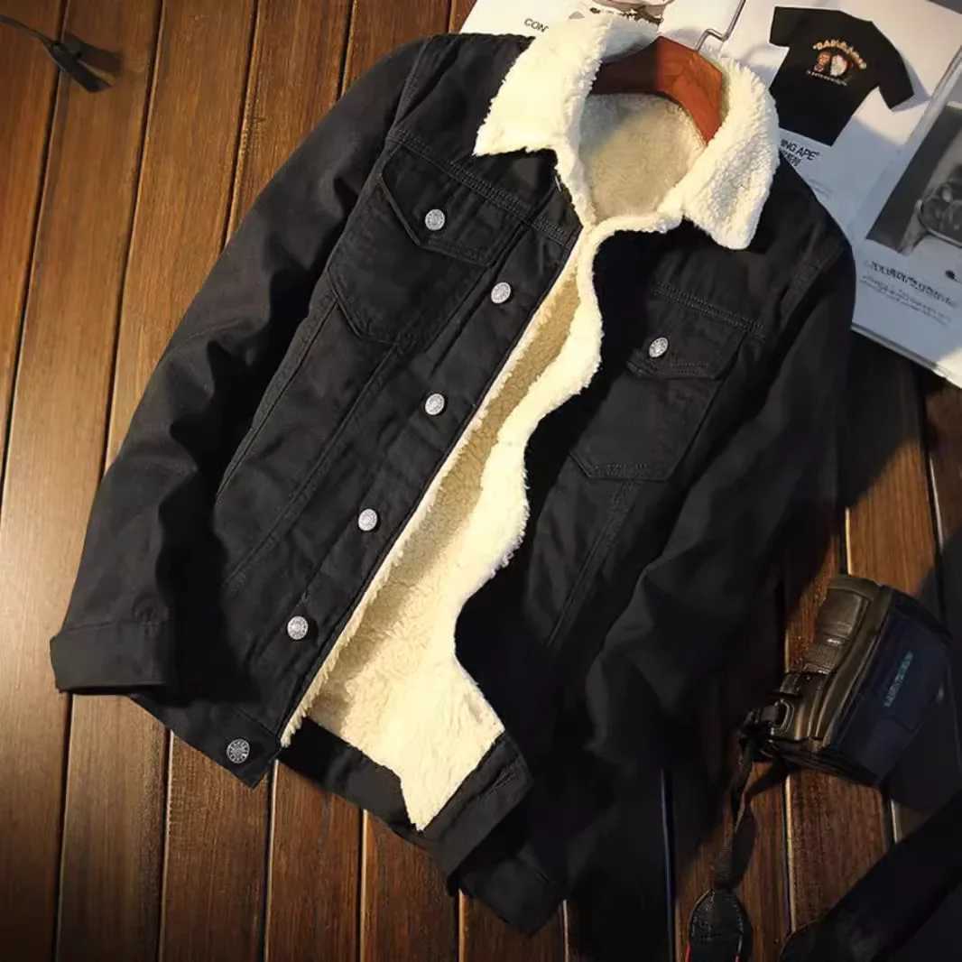 2024 Winter Wool Lined Thick Wool Denim Jacket Loose Suitable for Mens Fashion Japanese Brands W250103