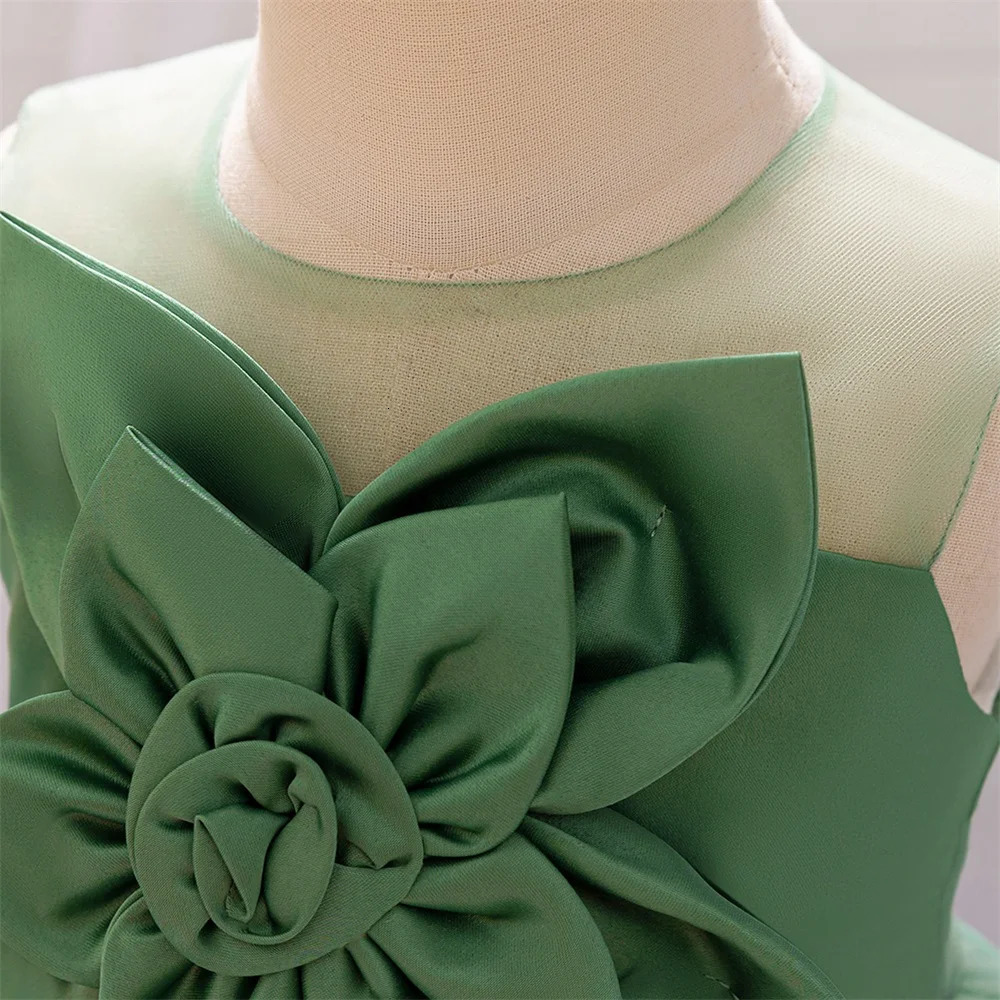 Baby Girls Summer Floral Green Tutu Dresses Kids Big Flower Wedding Party Dress Girl Fancy Birthday Baptism Clothes Princes Gown 250102