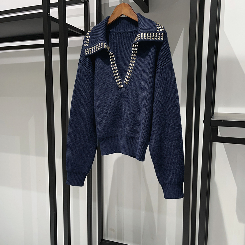 Dia Bead Decoration Women Solid Color Knitted Sweater Early Autumn 2024 Fashion Hollow Out Waist Slim Long Sleeve Pullover