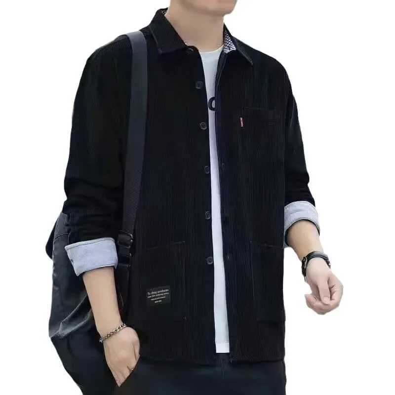 Mens long sleeved Corduroy shirt spring autumn style pure cotton workwear mens multi pocket casual vest jacket W250103