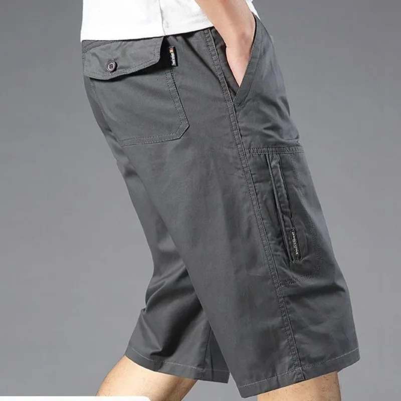 Vintage Large Pocket Work Shorts Summer Male Loose Straight Breeches Harajuku Fashion Y2k Clothes Mens Casual Pants 250103
