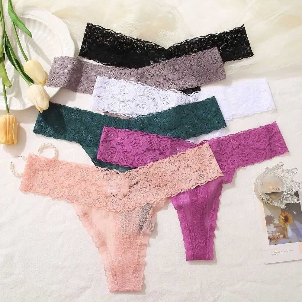 Floral Lace Thong Seamless Panties Solid Color Traceless Briefs Female Lingerie Low Waist Sexy Underpants LadiesXJ250103