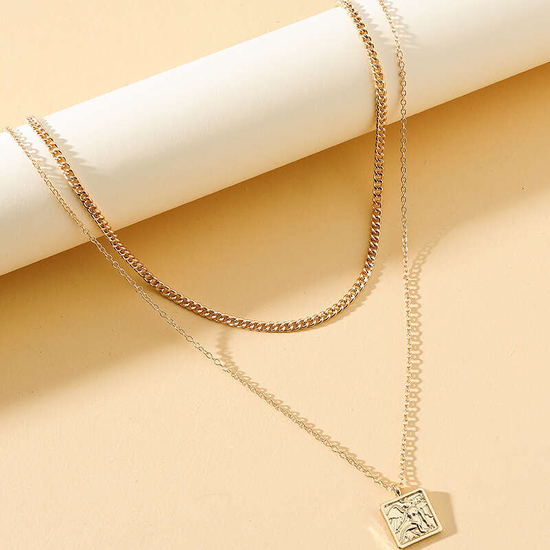 Japanese Korean style 1 double layered angel necklace with niche design, hanging tag, sweet and cool style, female personality, trendy sweater chain