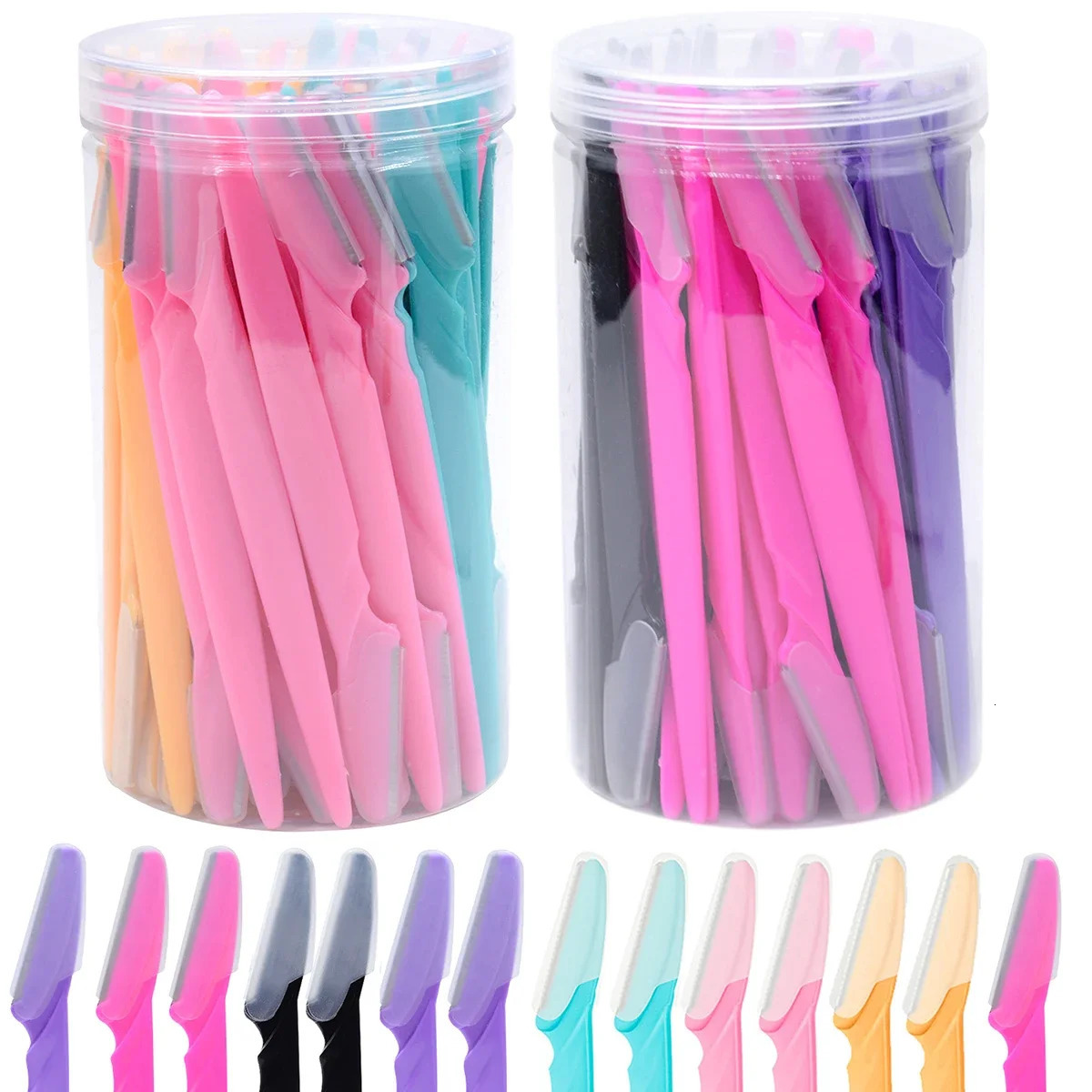 30Pcs/Bottle Eyebrow Razors With Container Facial Eye Brow Trimmer In Case Hair Removal Shaver Safe Blades Trimming Tools 241226