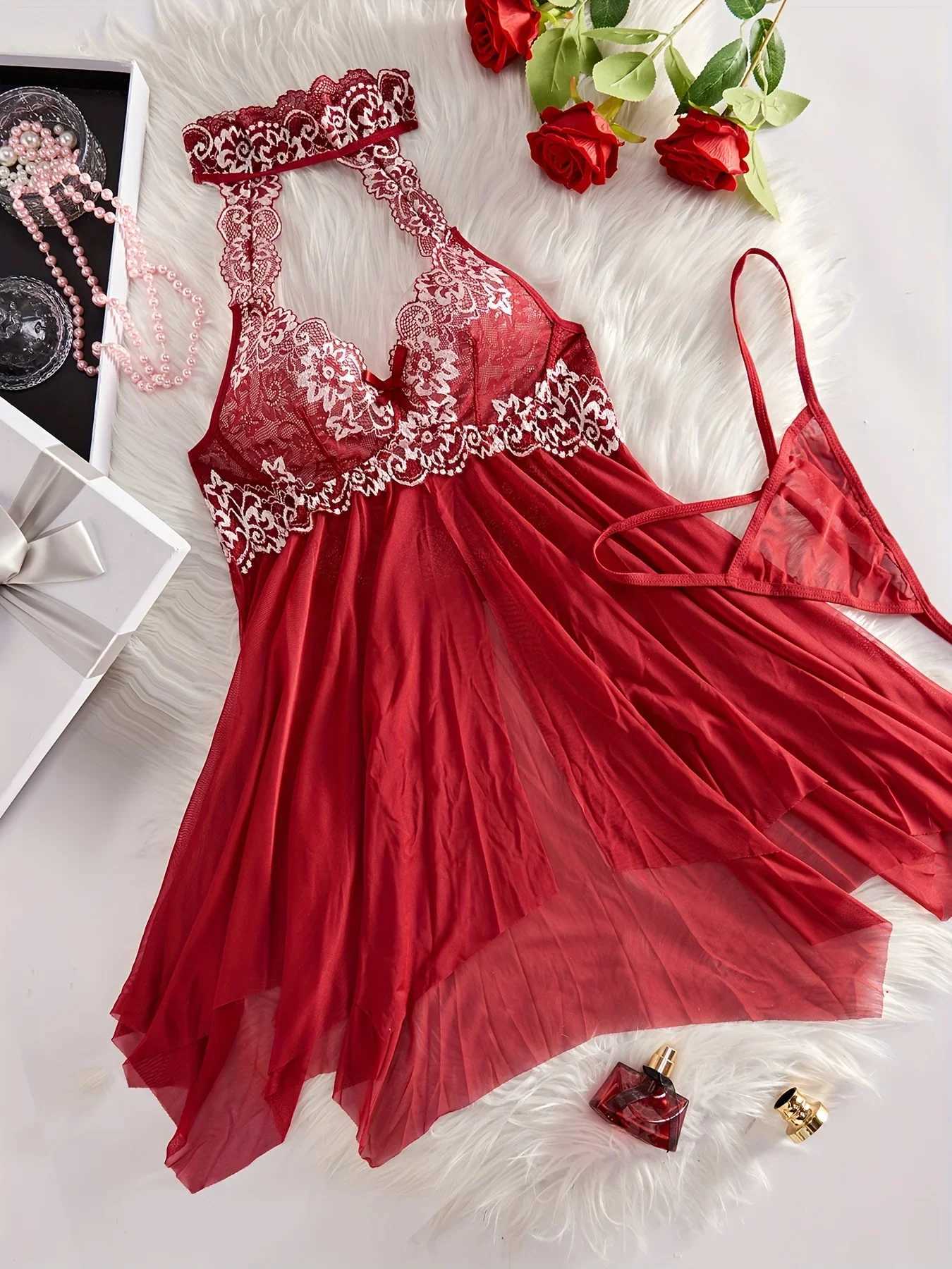 Contrast Lace Ruffle Decoration Underwear Set Deep V-shaped Smooth Dress thong Womens Sexy Underwear Underwear W250103