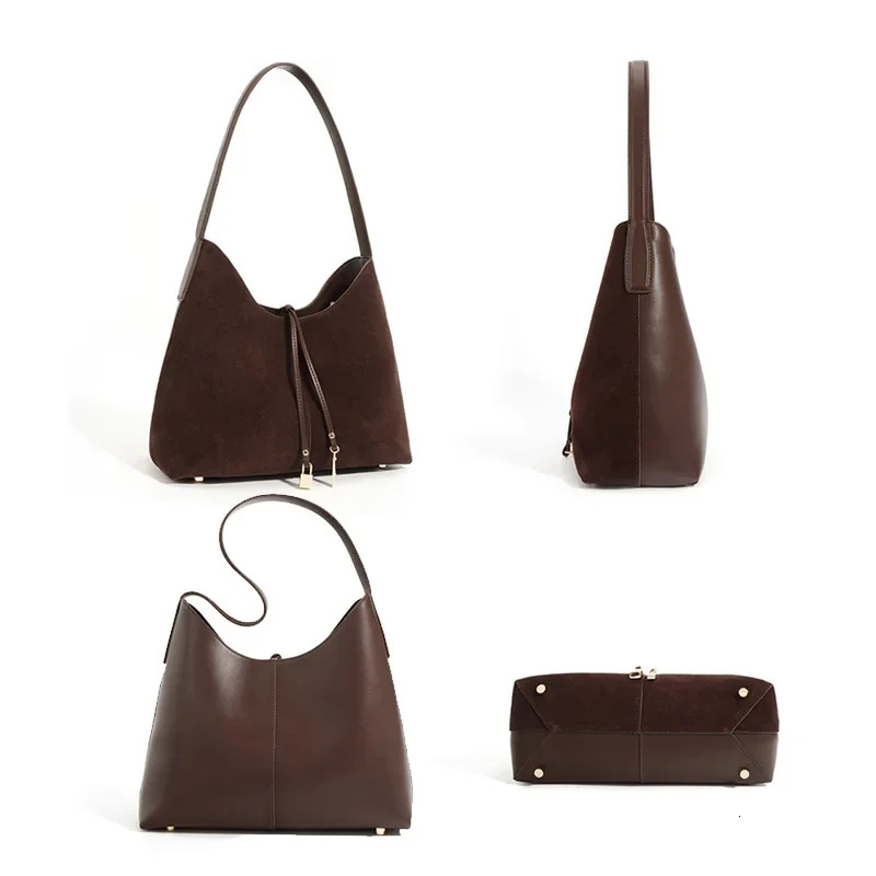 2024 New Retro Autumn Winter Suede Tote Spilt Cow Leather Armpit Shoulder Niche Design Women's Bag