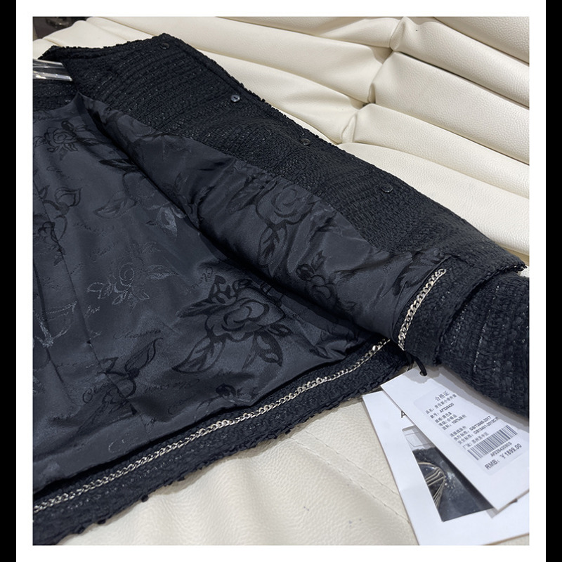 Black Small Fragrance Women Coat Spring Autumn Dark Weave Classic French Slim Tweed High Quality Long Sleeve Lady Jacket