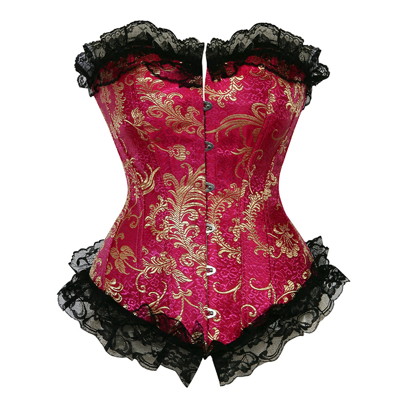 Overbust Corset And Bustier With Lace Sexy Satin Lace up Boned Trim Showgirl Stripe Lingerie Red Fashion 8151
