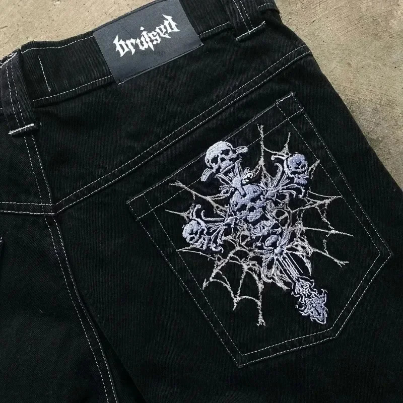 American Hip Hop INS Personalized Punk Rock Fashion Edition Jeans Mens Harajuku Y2K Casual Street Clothing Straight Wide Leg Pants 250102