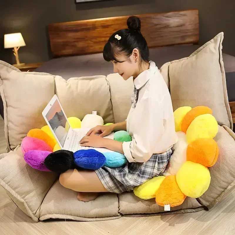 Creative Sunflower Stuffed Cushion Flower Plush Pillow Cute Smile Rainbow Sunflower Decorative Pillow Office Back Plush CushionXJ250102
