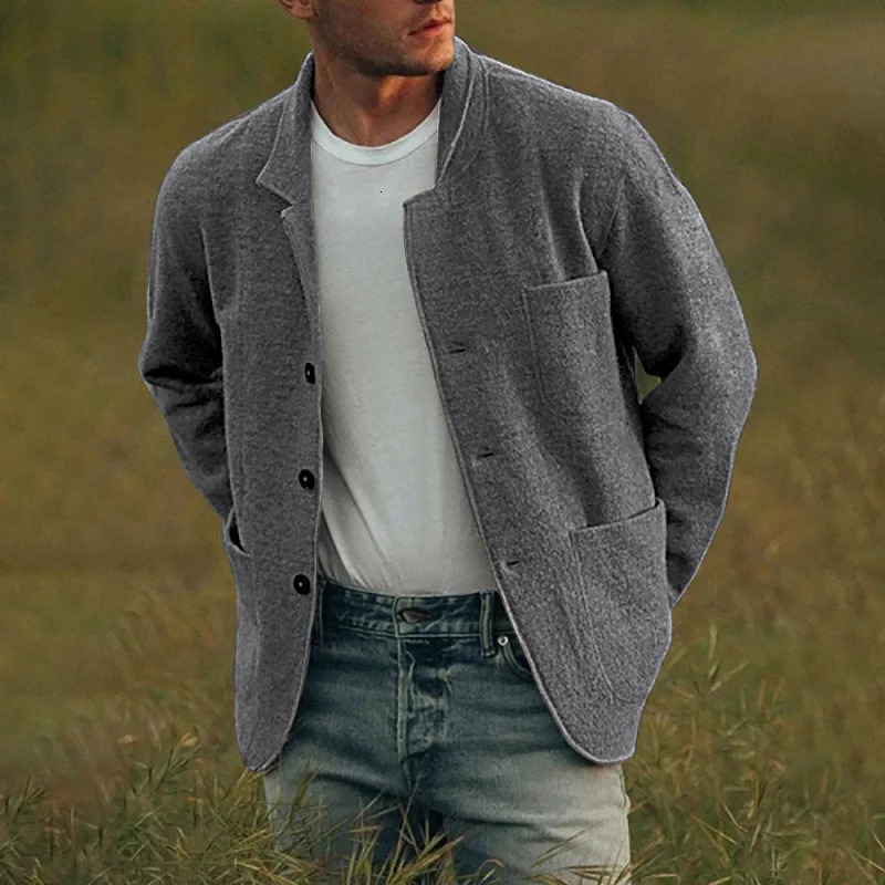 Men Woolen Coat Stand Collar Solid Color Windproof Autumn Winter Thicken Trench Coat Overcoat Business Windbreaker Streetwear 250103