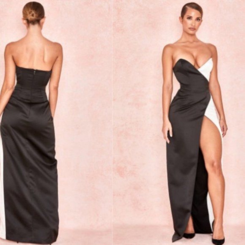 Fashion Elegant Side Slit evening dress v neck Sexy Hollow Out Bandage Backless Romantic Long For Women Slim Solid Black and white ing Maxi Dress