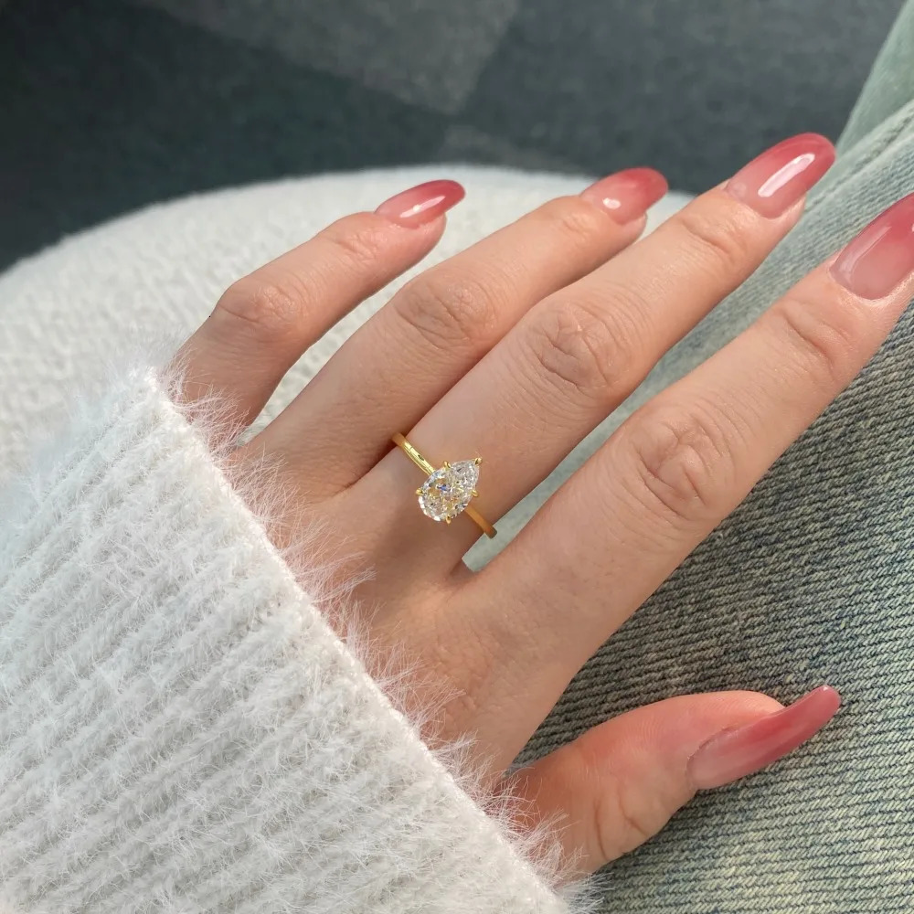 Karachis Japan and South Korea S925 sterling silver ring high-end pear shaped zircon exquisite fashion jewelry 250102