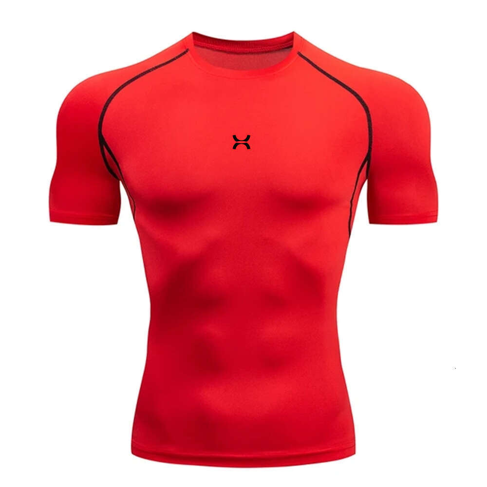 Men's short sleeved compression T-shirt, black sports top, quick drying, breathable, sports training, strength training, running