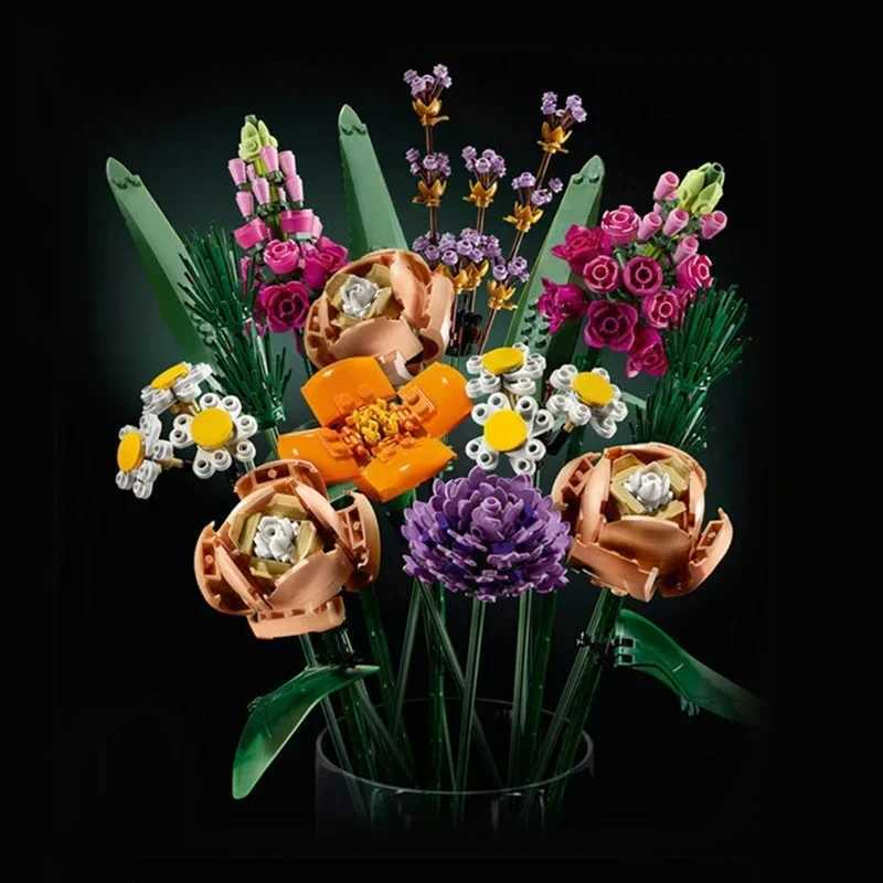 756pcs Romantic Rose Flower Bouquets Decorative Building Block Brick Toy Compatible for Girlfriend Birthday Christmas Gift C2510303