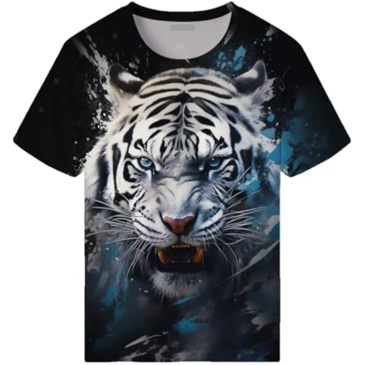 Mens Novelity Tiger Graphic T-Shirts White Tiger 3D Print Summer Short Sleeve Tee ShirtXJ240102
