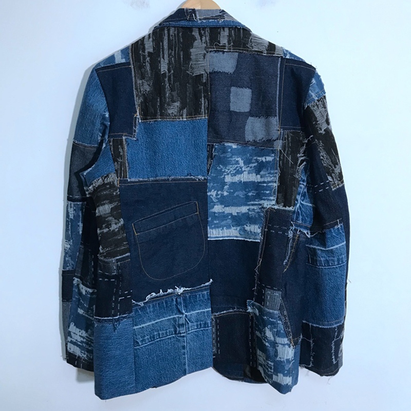 PFHQ Men's Hole Denim Patchwork Wearproof Blazers Tide Creativity Personality Worn Out Vintage Autumn Streetwear Jackets 21Z1387