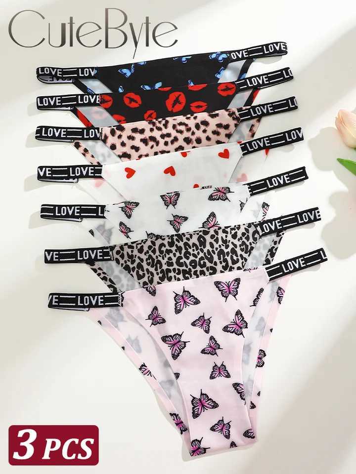 3 pieces of seamless silk womens underwear XS-XL sexy butterfly underwear fashionable leopard bikini womens letter waist comfortable underwear W250103