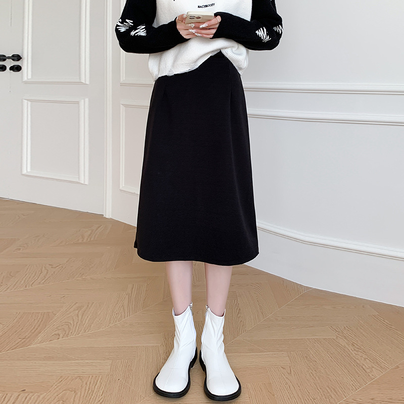 GY3269 autumn and winter temperament professional Korean version high waist medium length straight skirt back slit woolen hip one step skirt