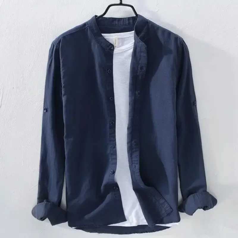 Spring and summer thin Japanese style stand up collar hemp rope shirt mens loose fit casual long sleeved cotton hemp rope jacket W250103