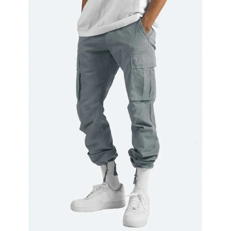 2024 Summer Mens Cargo Pants Independent Standout Foreign Trade Drawstring Multi-pocket Casual Trousers 250102