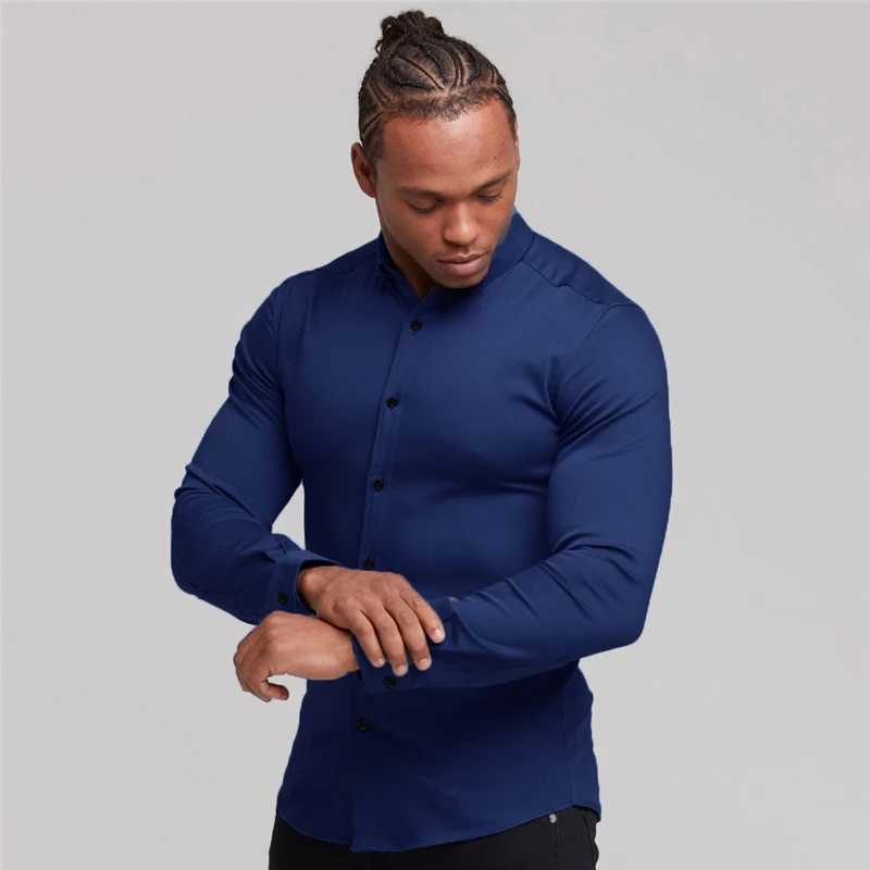 Youth business white shirt mens long sleeved slim fit iron free professional formal wear solid color shirt W250102