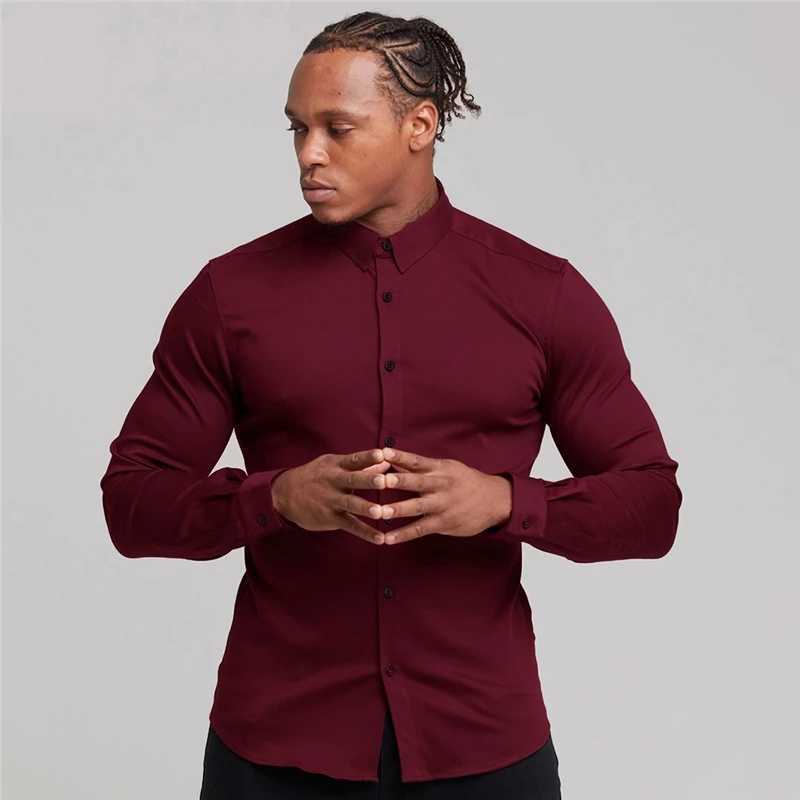 Youth business white shirt mens long sleeved slim fit iron free professional formal wear solid color shirt W250102