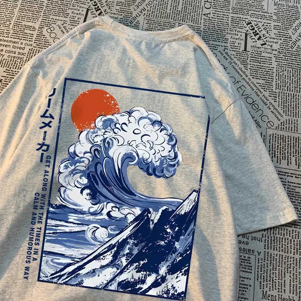 Get Along With The Times In A Calm And Humorous Way Tshirt Mens Oversize Short Sleeve Hip Hop Quality T Shirts Casual Soft TopsXJ240102