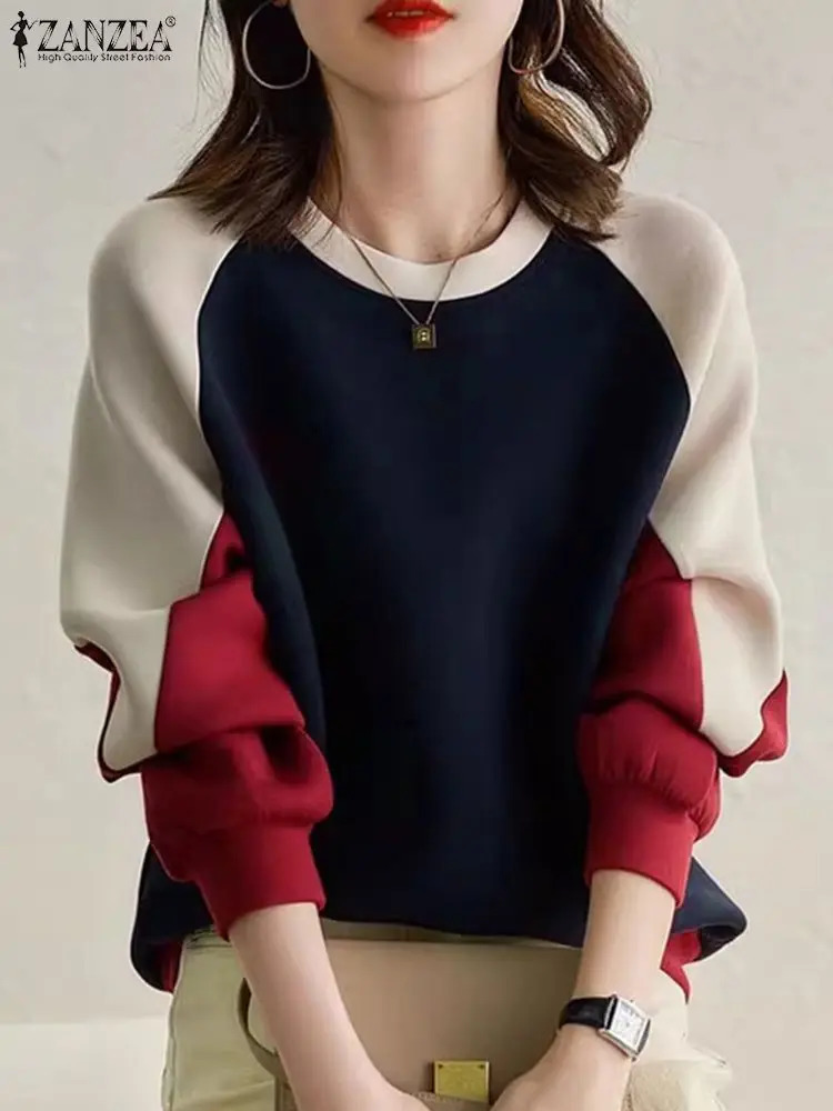 ZANZEA Stylish Autumn Sweatshirts Woman Long Sleeve Patchwork Pullovers Elegant Work Blouse Fashion Hoodies Streetwear 250103