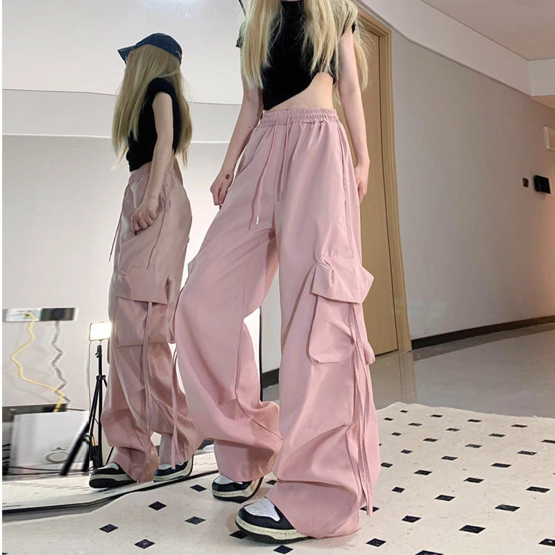 Y2K commodity pants womens streetwear oversized wide leg sports pants Harajuku large pocket jogging pants Bf high waist bag sports pants 250102