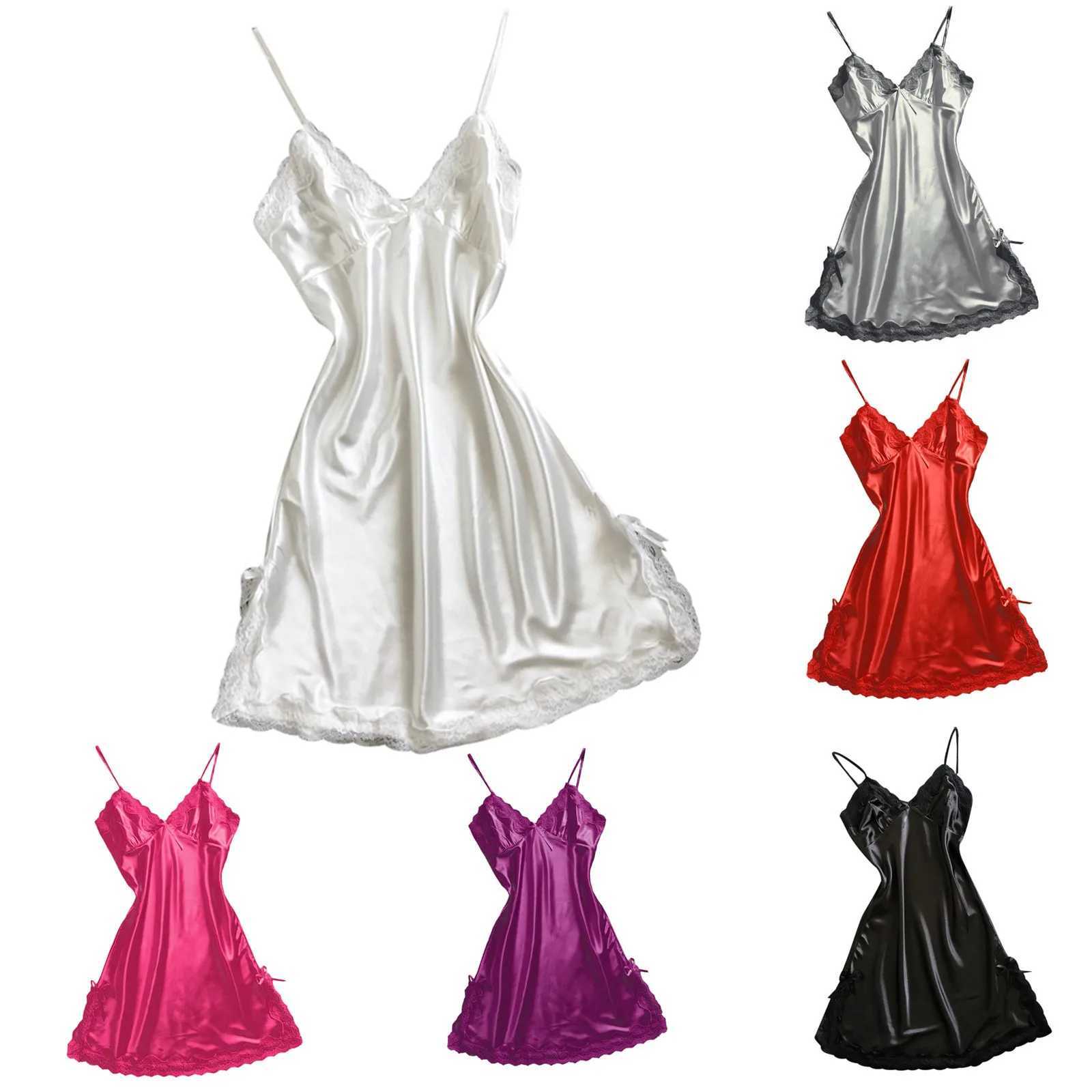 Sexy lingerie womens night gown satin lace night gown sleeveless pajamas deep V-neck pajamas Lenceria Para Damas W250103