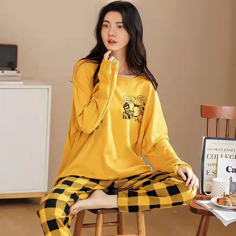 Womens Fashion Pajamas Set Top and Pants Long Sleeve Shirt Homewear for Women Autumn Sleepwear Cute Pijama Comfort Silk Casual 250103