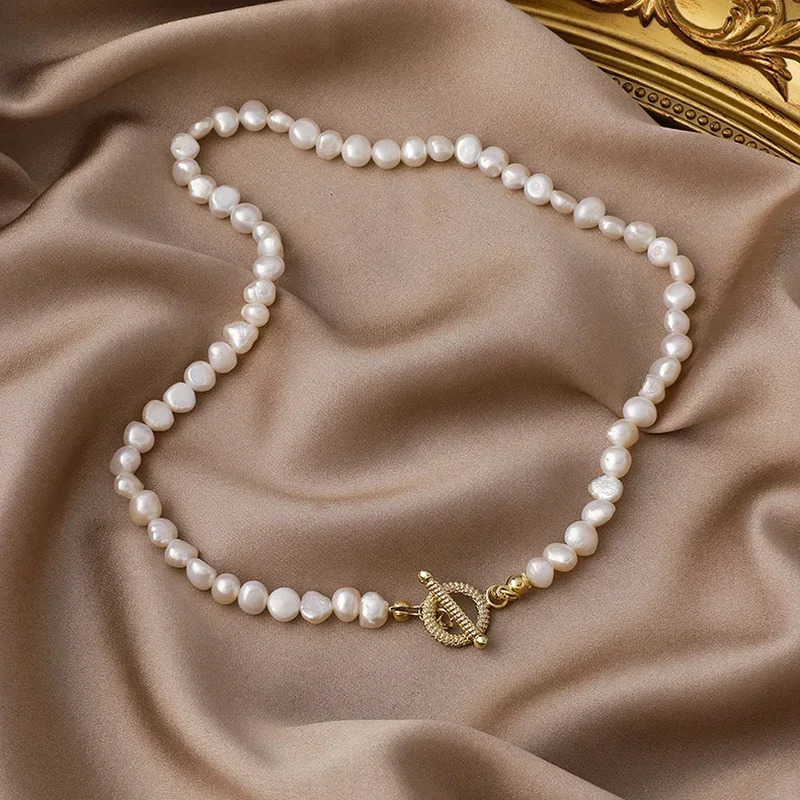 Minar Vintage Natural Baroque Freshwater Pearl Necklaces for Women Lady Gold Color Toggle Clasp Circle Chokers Necklace Jewelry 241230