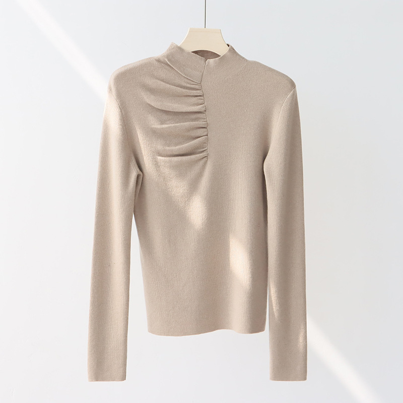 DTX4 Spring and Autumn new fashion short section loose round neck sweater female niche design sense long-sleeved high-waisted thin section of the top 