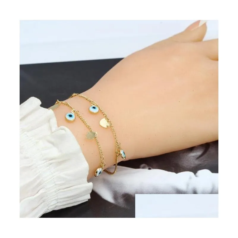 Charm Bracelets Gold Evil Blue Eye Lucky Turkish Eyes Bracelet For Women Girls Beach Jewelry Party Gift 10 Styles Drop Delivery Dh4Gn LL