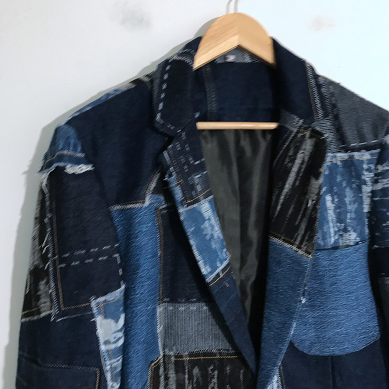PFHQ Men's Hole Denim Patchwork Wearproof Blazers Tide Creativity Personality Worn Out Vintage Autumn Streetwear Jackets 21Z1387