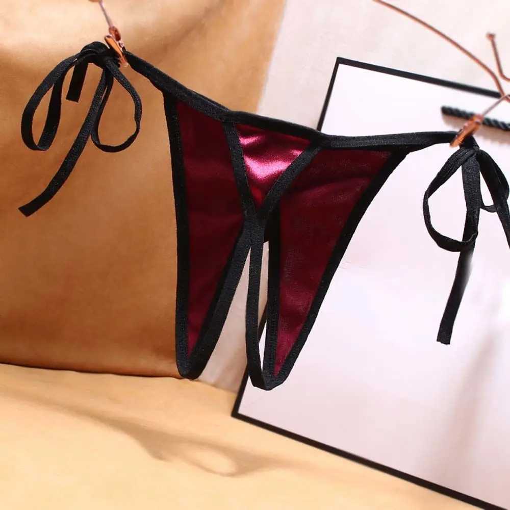 Transparent sexy open crotch satin solid color low waist womens underwear lingerie sexy thong W250103