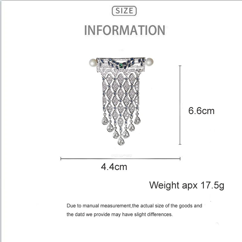 OKILY Retro Style Exquisite Zircon Tassel Brooch Elegant Freshwater Pearl Geometry Clothing Accessories for Womens Decor 250103