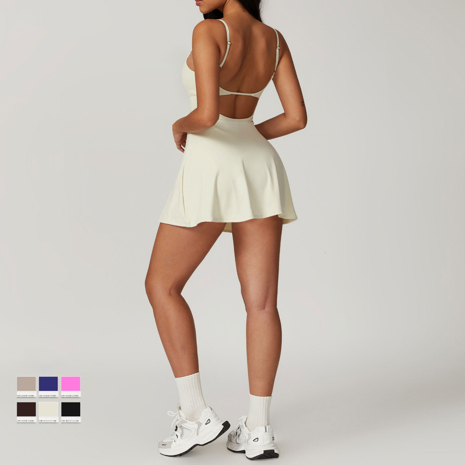 NCLAGEN Sports Dress With Shorts Golf Skorts Beautiful Back Breathable Outdoor Adjustable Thin Strap Fiess GYM Tennis Skirt